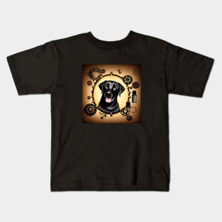 Steampunk Black Lab and Broken Gears Kids T-Shirt